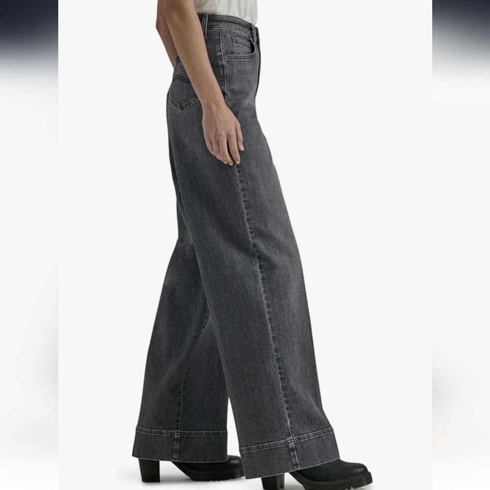 SOLD π Lee Denim Legendary Black High Rise Wide Leg Skater Jeans Size 10 Short - Picture 7 of 14